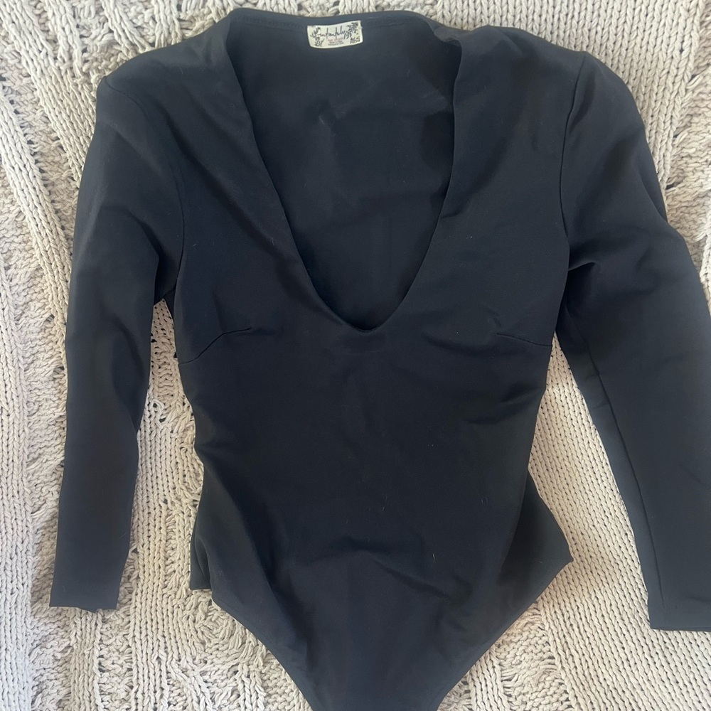 Free People Black Long Sleeve Bodysuit